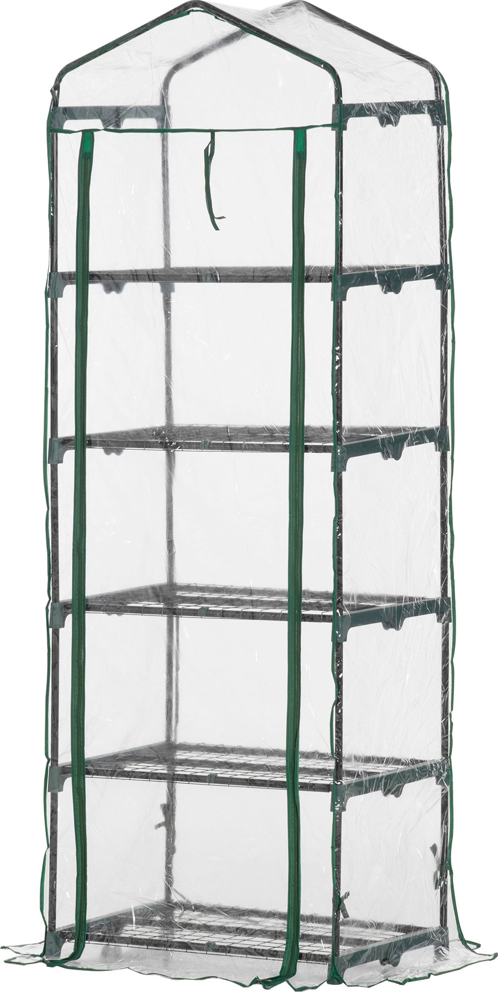 Szklarnia foliowa Outsunny Mini szklarnia z 5 półkami do uprawy kwiatów lub warzyw Przezroczysta + zielona stalowa plastikowa 69 x 49 x 193 cm