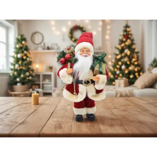Figura tekstylna Święty Mikołaj z prezentem 30 cm - Ozdoby bożonarodzeniowe - miniaturka - grafika 1