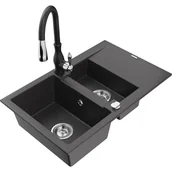 Zlewozmywaki z baterią - Mexen Gaspar zlewozmywak granitowy 1,5-komorowy z ociekaczem i baterią kuchenną Savita, czarny nakrapiany - miniaturka - grafika 1