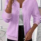 Kurtki damskie - TEMU Modna i Elegancka Casualowa Kurtka Damska, Kolekcja Jesień/, Jednokolorowa Teksturowana Tkanina, Długie Rękawy na Zamek, Kołnierz Baseballowy - miniaturka - grafika 1