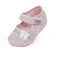 Kapcie damskie - Dziewczęce kapcie w groszki z kokardką 3D szare - miniaturka - grafika 1