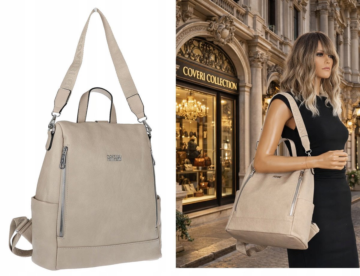 Torebka Damska Włoskiej marki Coveri Collection Plecak 2w1 CC028 Beżowa