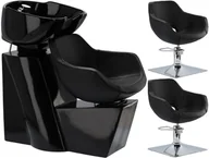 Meble fryzjerskie - Laura Black Zestaw myjnia fryzjerska i 2 x fotel fryzjerski hydrauliczny obrotowy do salonu fryzjerskiego myjka ruchoma misa ceramiczna armatura bateria słuchawka - miniaturka - grafika 1