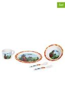 Sztućce dla dzieci - small foot 5-częściowy zestaw naczyń w kolorze pomarańczowym ze wzorem - miniaturka - grafika 1