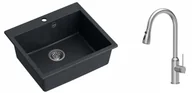 Zlewozmywaki z baterią - Quadron Zlewozmywak granitowy 57x50x22 cm MORGAN 110 BLACK DIAMOND + bateria JESSICA Q LINE stal szczotkowana - miniaturka - grafika 1
