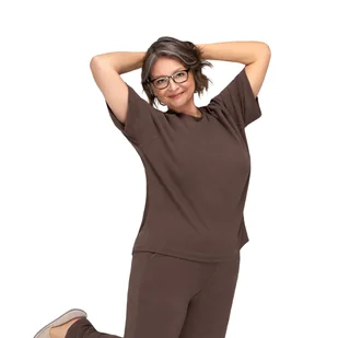 Bluzka Dresowa Damska Bawełniana L Brązowa Luźna - Dresy damskie - miniaturka - grafika 1