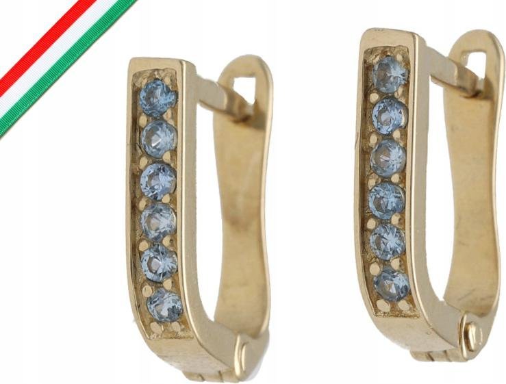 Złote kolczyki 585 Przecinki z niebieskimi cyrkoni eleganckie dla niej