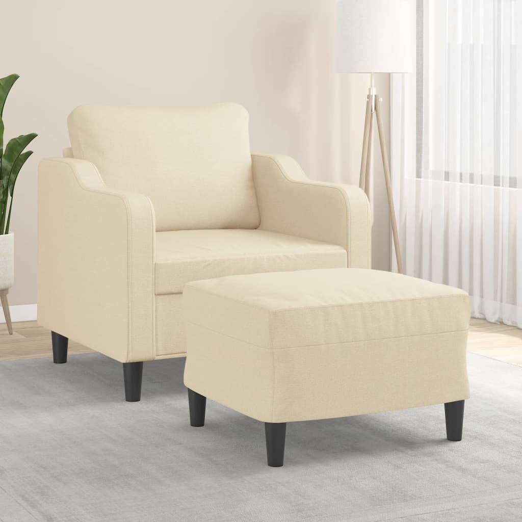 vidaXL vidaXL Fotel z podnóżkiem, kremowy, 60 cm, obity tkaniną