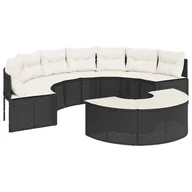 Sofy ogrodowe - vidaXL 2-częściowa sofa ogrodowa z półokrągłego czarnego polirattanu - miniaturka - grafika 1