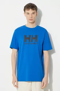 Koszulki męskie - Helly Hansen t-shirt bawełniany męski kolor niebieski z aplikacją - grafika 1