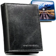Portfele - Portfel męski skórzany elegancki z RFID na prezent ze skóry naturalnej klasyczny Peterson czarny - miniaturka - grafika 1