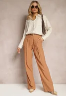 Spodnie damskie - Brązowe Szerokie Spodnie Palazzo High Waist Neridana - miniaturka - grafika 1