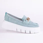 Mokasyny damskie - Mokasyny damskie ażurowe GOODIN GD-FT-127 skóra zamsz ażurek lekkie mięta40 - Goodin - miniaturka - grafika 1