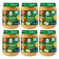 Desery dla dzieci - Gerber Organic Deserek banany z jabłkiem gruszką i brzoskwiniami dla niemowląt po 6 miesiącu Zgrzewka 6 x 190 g Bio - miniaturka - grafika 1