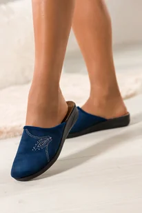 Granatowe kapcie damskie Inblu obuwie domowe z cyrkoniami wkładka soft XU999951 - Kapcie damskie - miniaturka - grafika 1
