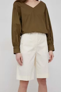 Spodenki damskie - Calvin Klein szorty bawełniane kolor beżowy gładkie high waist - grafika 1
