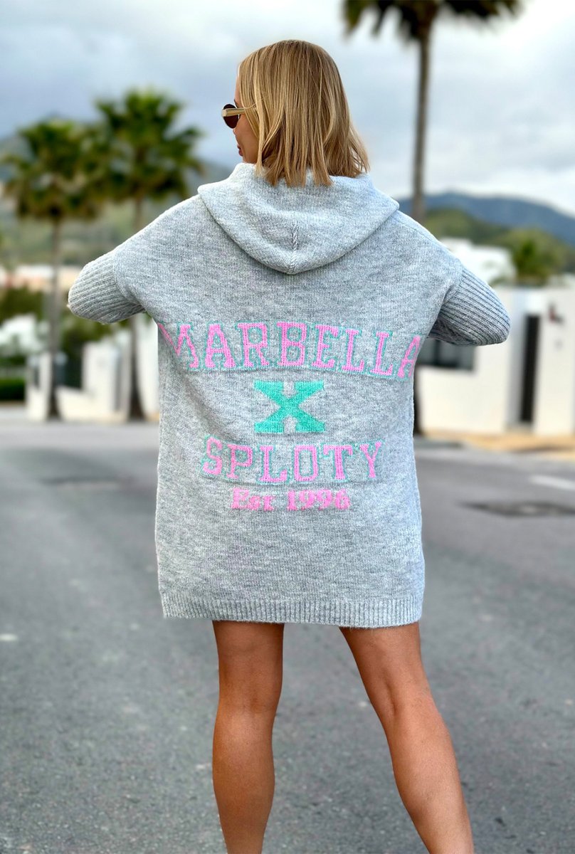 Długi kardigan z kapturem Marbella - szary One size Sploty