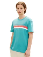 Koszulki męskie - TOM TAILOR Denim Męski T-shirt z nadrukiem w paski, 31044 - Deep Turquoise, S - miniaturka - grafika 1