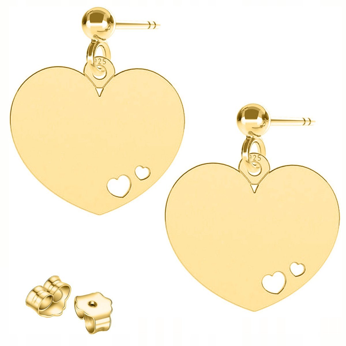 Złote Kolczyki Serca Serduszka Blaszka z Sercem Serduszkiem SREBRO 925