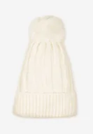 Czapki damskie - Jasnobeżowa Czapka z Prążkowanego Materiału z Pomponem Vamieska - miniaturka - grafika 1