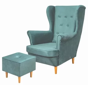 Zestaw skandynawski Fotel uszak Floki z podnóżkiem Niebieski - Fotele - miniaturka - grafika 1