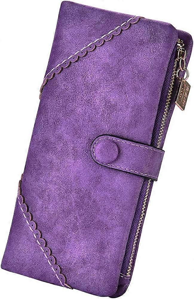 Baicccf Fioletowy wegański skórzany portfel damski Bifold Clutch Organizer na karty o dużej pojemności Klamra Długa torebka dla dziewczynek Candy C...