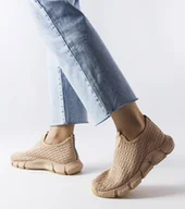 Botki damskie - Beżowe sportowe sneakersy wsuwane  Obenor-38 - miniaturka - grafika 1