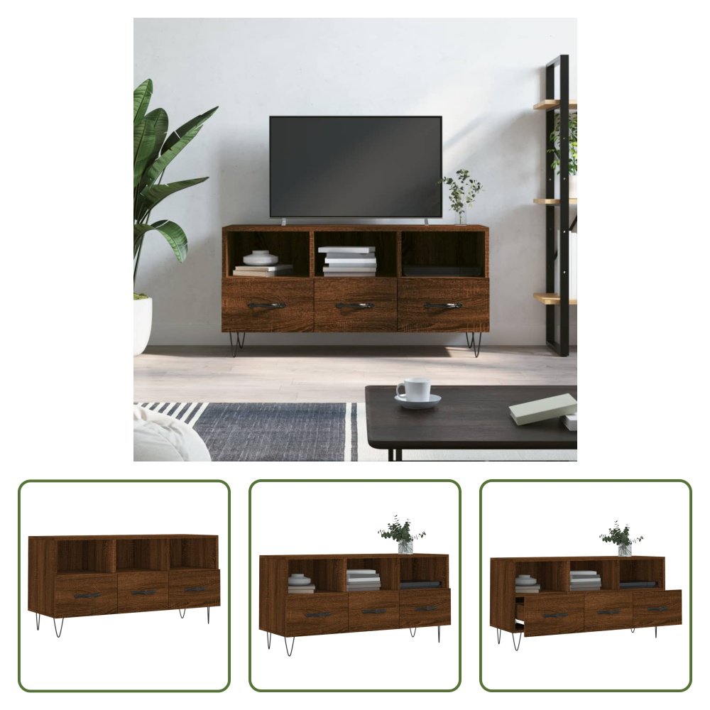 The Living Store szafka pod telewizor brązowa dąb 102x36x50 cm materiał drewnopochodny