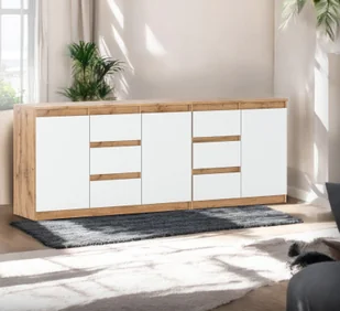 Komoda Biała Drewniana Best Agnes 6 Szuflad Nowoczesna Szafka Dąb Wotan - Komody - miniaturka - grafika 1