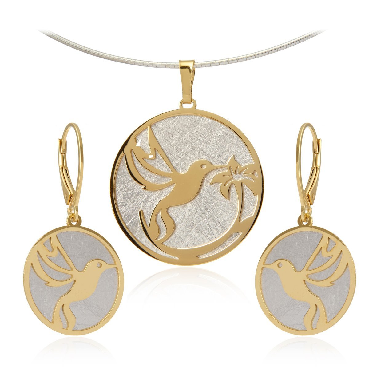 ankabizuteria.pl Komplet biżuterii srebrnej pozłacanej i satynowanej