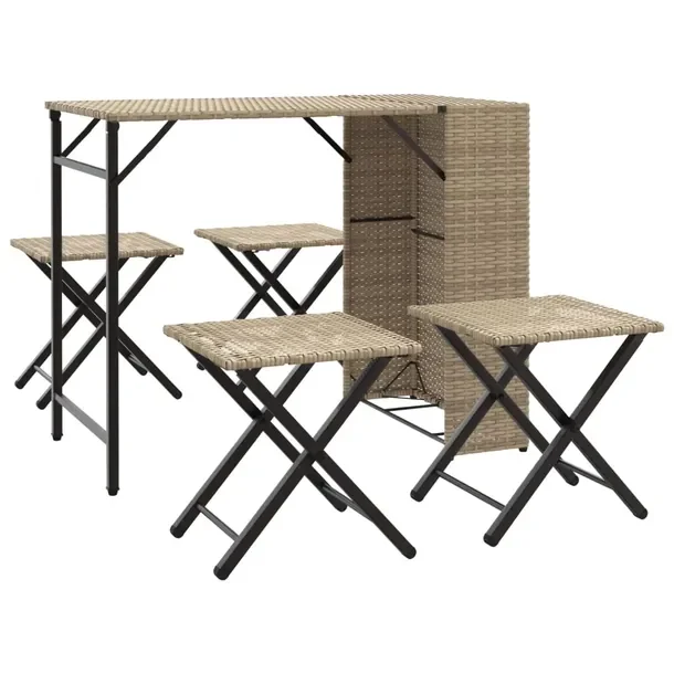 Zestaw mebli ogrodowych beżowy, rattan PE, stół 90x55x73 cm, stołki 35x