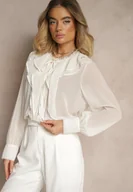 Koszule damskie - Jasnobeżowa Koszula z Ozdobnymi Falbanami Landiva - miniaturka - grafika 1