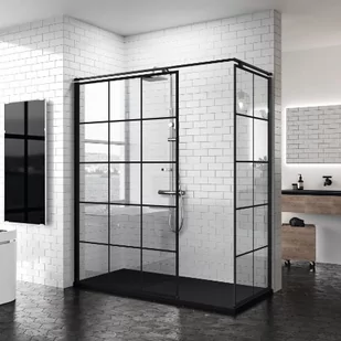 Novellini Kuadra H Squares Kabina prysznicowa walk-in 117-120x200 cm szkło przezroczyste kwadraty, profile czarne matowe KUADH120-81H - Kabiny prysznicowe - miniaturka - grafika 1