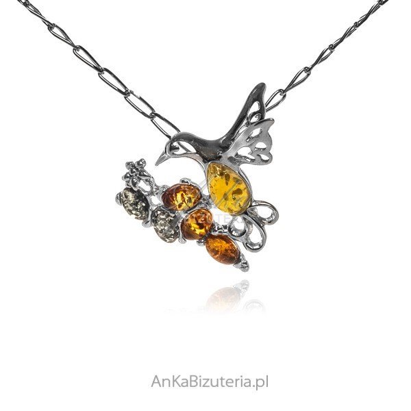 ankabizuteria.pl Srebrna zawieszka z bursztynem -Ptaszek na gałązce