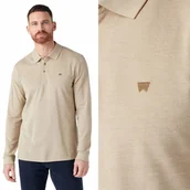 Koszulki męskie - Wrangler REFINED POLO LONGSLEEVE BAWEŁNIANA BEŻOWA POLÓWKA DŁUGI RĘKAW S - miniaturka - grafika 1