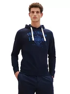 Bluzy męskie - TOM TAILOR Męska bluza z kapturem basic z nadrukiem logo, 10302-dark blue, M - miniaturka - grafika 1