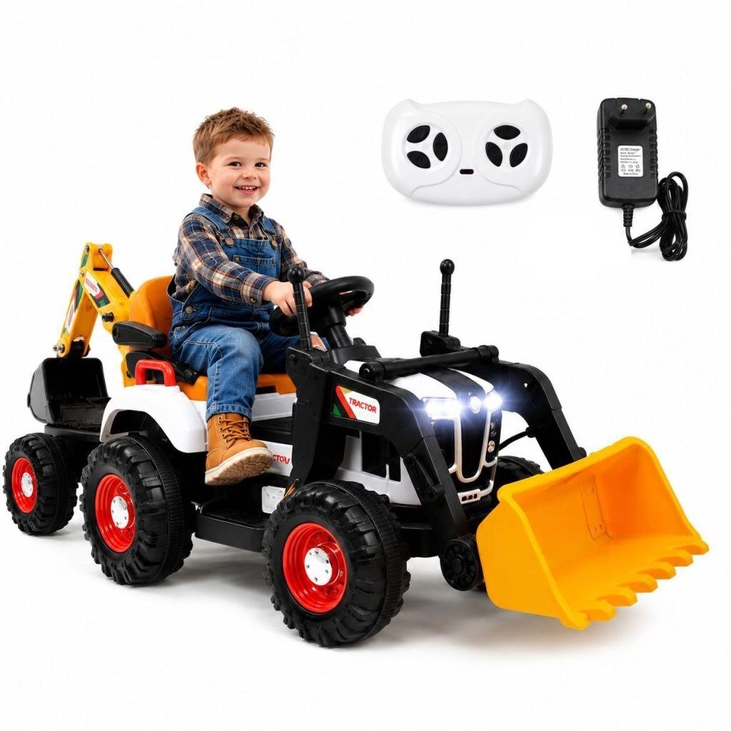 Sefa Verlag Super DWUSTRONNY traktor na akumulator ze spychaczem, koparką i przyczepą/BEJ1588 EDUKAMP
