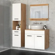 Szafki łazienkowe - Zestaw Łazienkowy Szafka Wisząca 90cm Słupek Umywalka Z Lustrem Dąb Wotan - miniaturka - grafika 1