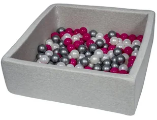 Suchy basen dla dziecka z piłeczkami 150szt, ok. 90x90 cm (perłowy, róż, srebrny) - Suche baseny - miniaturka - grafika 1
