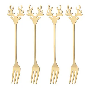 Widelczyk do ciasta z reniferem 4 sztuki złoty - Widelce - miniaturka - grafika 1