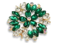 Broszki - Broszka Damska Złota Z Zielonym Kwiatem I Motylkami - miniaturka - grafika 1