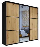 Szafy - Szafa przesuwna czarna + dąb artisan + czarne szprosy M5-F59 - miniaturka - grafika 1