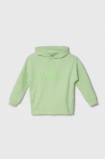 Bluzy dla dziewczynek - adidas bluza dziecięca kolor zielony z kapturem z nadrukiem - grafika 1