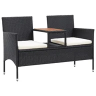 Meble ogrodowe - vidaXL Dwuosobowa ławka ogrodowa ze stolikiem 143 cm rattan PE czarna 46146 - miniaturka - grafika 1
