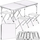 Meble turystyczne - Stół turystyczny składany z otworem 120x60cm Heckermann Biały + 4x Taboret - miniaturka - grafika 1