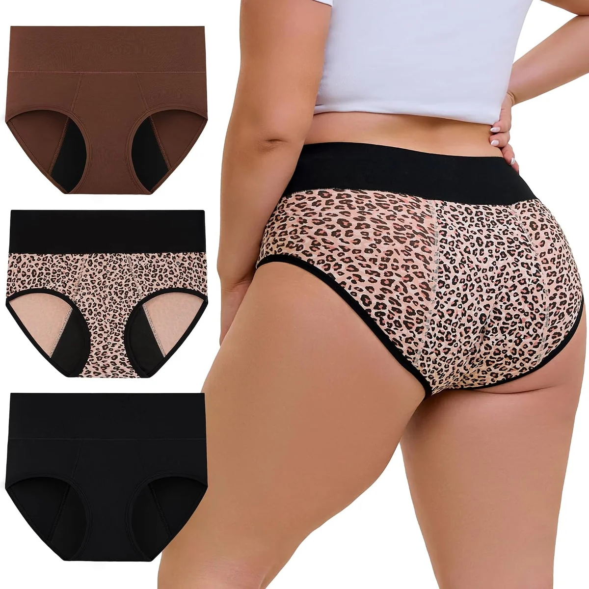 Majtki menstruacyjne INNERSY XXL czarny panterka kawa 3 sztuki