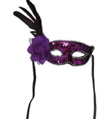 Dodatki do strojów karnawałowych - Fioletowa maska z cekinami i piórami - miniaturka - grafika 1