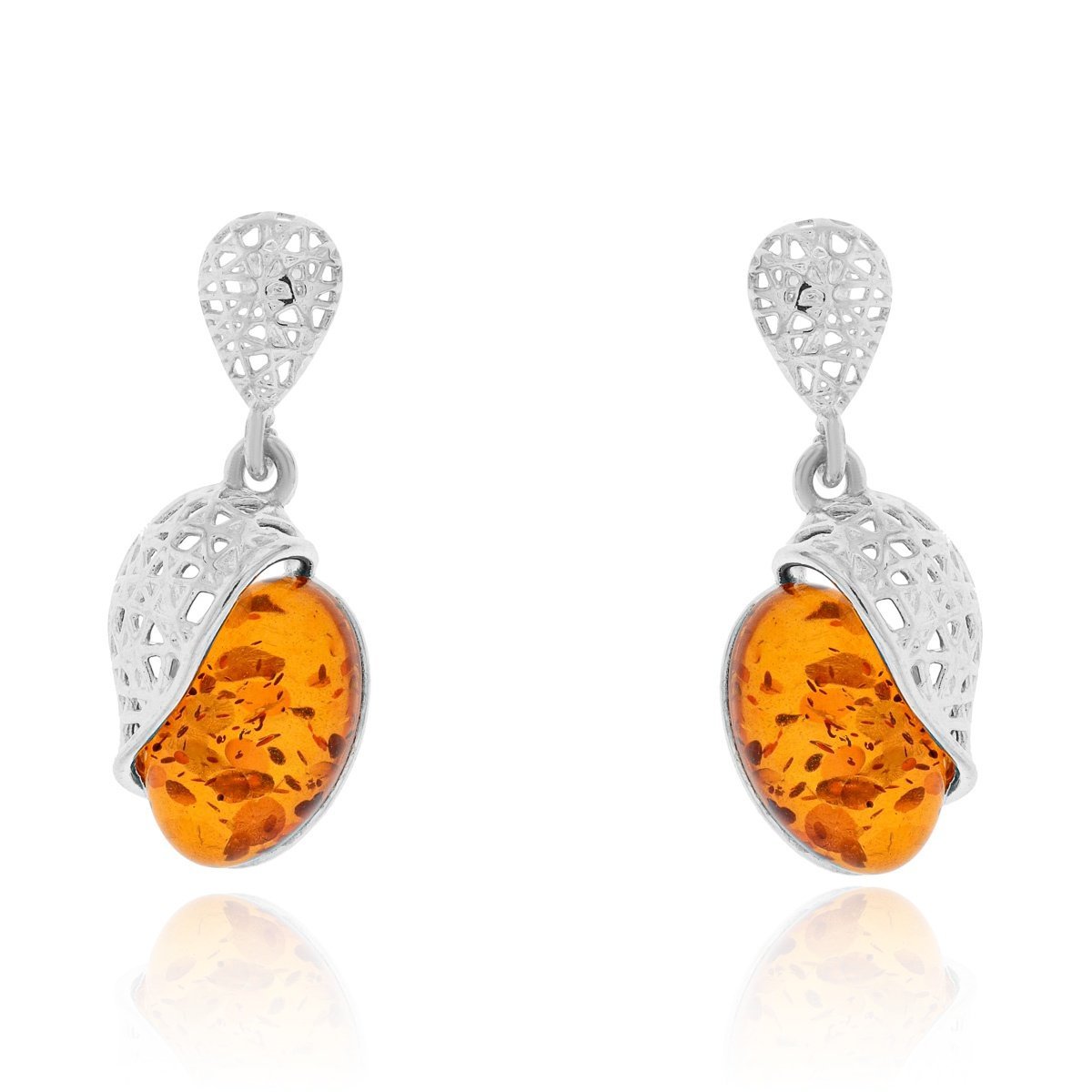 Srebrne kolczyki z bursztynem sztyft pr. 925
