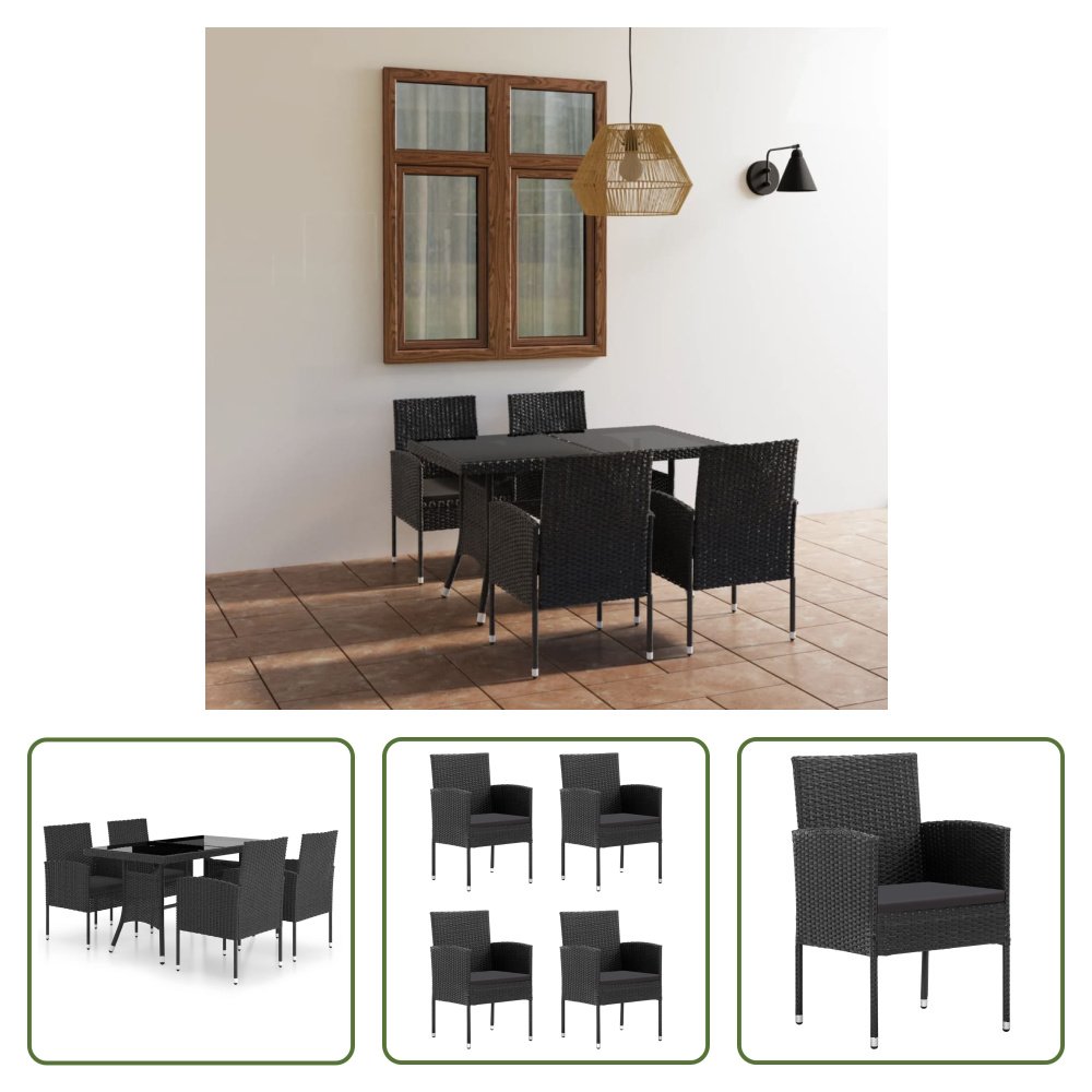 The Living Store 5-częściowy ogrodowy zestaw jadalniany z czarnego rattanu