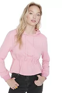 Bluzy damskie - Trendyol Damska bluza z okrągłym dekoltem, jednokolorowa, regularna bluza, różowy, S - miniaturka - grafika 1